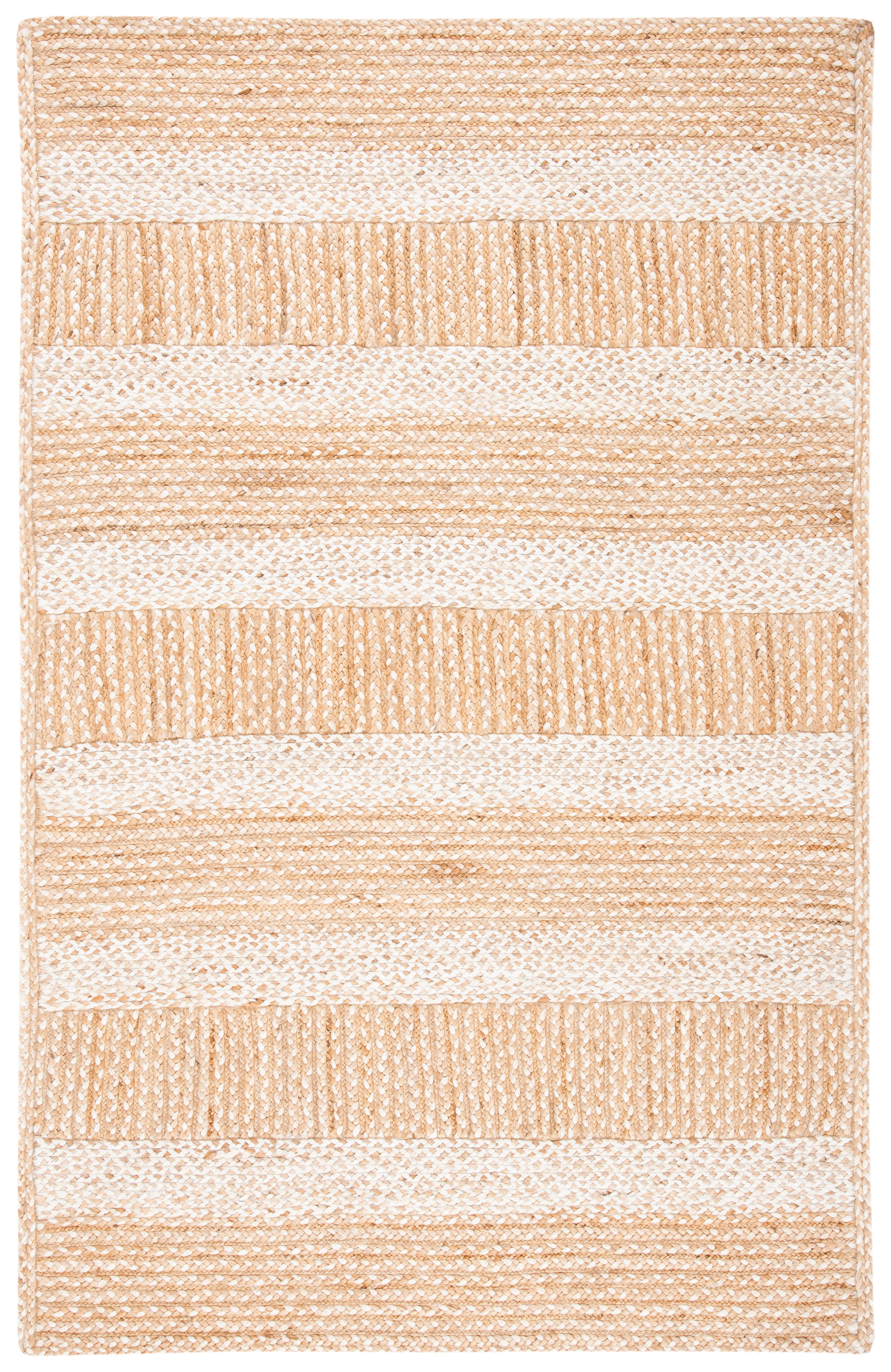 Ivory and Natural Geometric Flat Woven Cowhide Rug, 4' x 6'