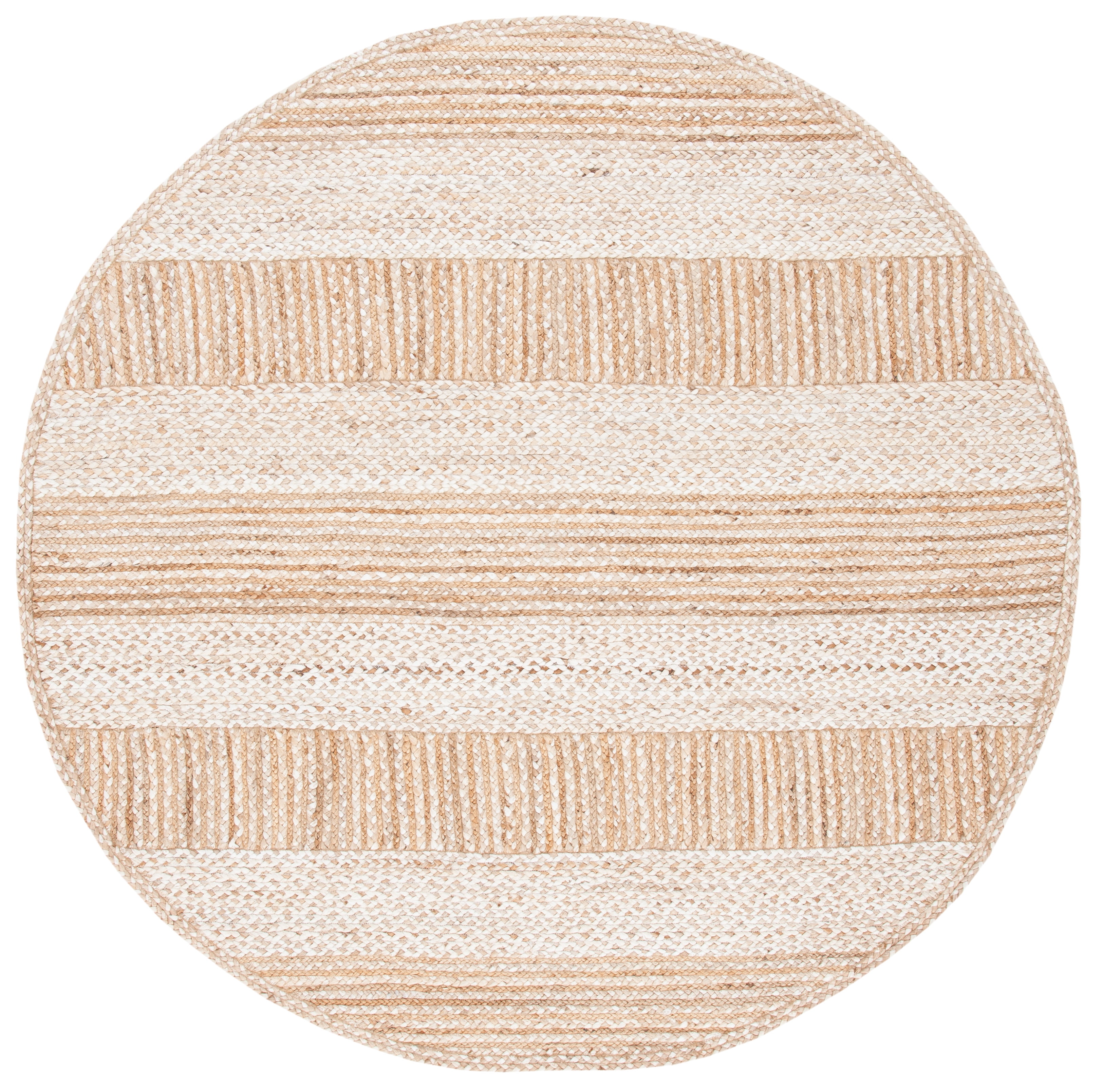 Ivory Geometric Round Hand-Woven Jute Area Rug - 6'