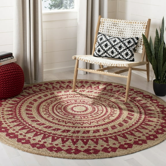SAFAVIEH Natural Fiber Zoolander Geometric Jute Area Rug, Fuchsia/Natural, 5' x 5' Round