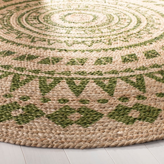 SAFAVIEH Natural Fiber Zoolander Geometric Jute Area Rug, Green/Natural, 8' x 8' Round