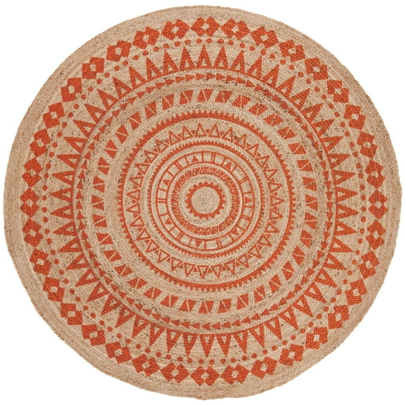 SAFAVIEH Natural Fiber Zoolander Geometric Jute Area Rug, Orange/Natural, 6' x 6' Round