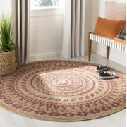 SAFAVIEH Natural Fiber Zoolander Geometric Jute Area Rug, Pink/Natural, 3' x 3' Round