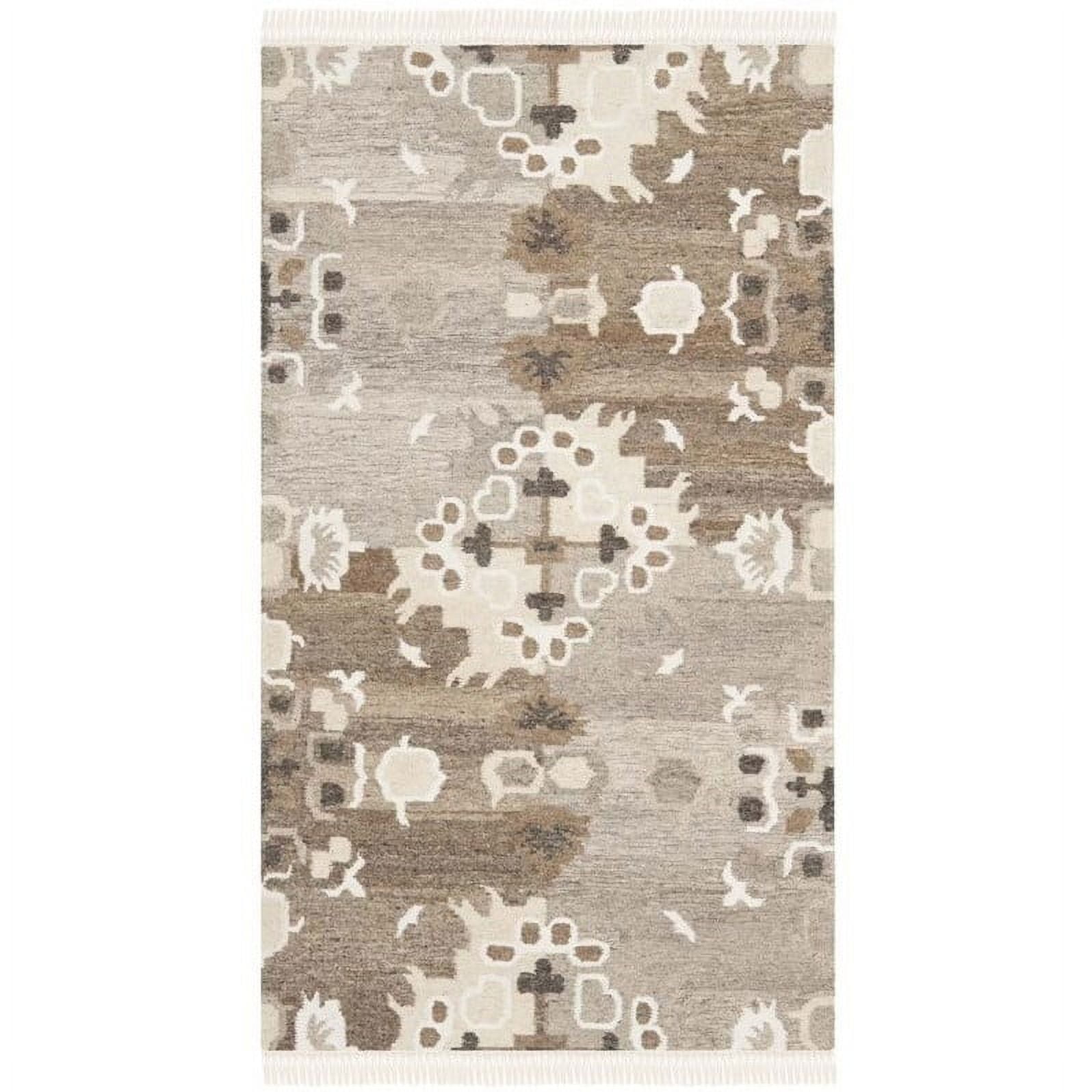 Handmade Gray and Beige Wool Viscose 4' x 6' Area Rug