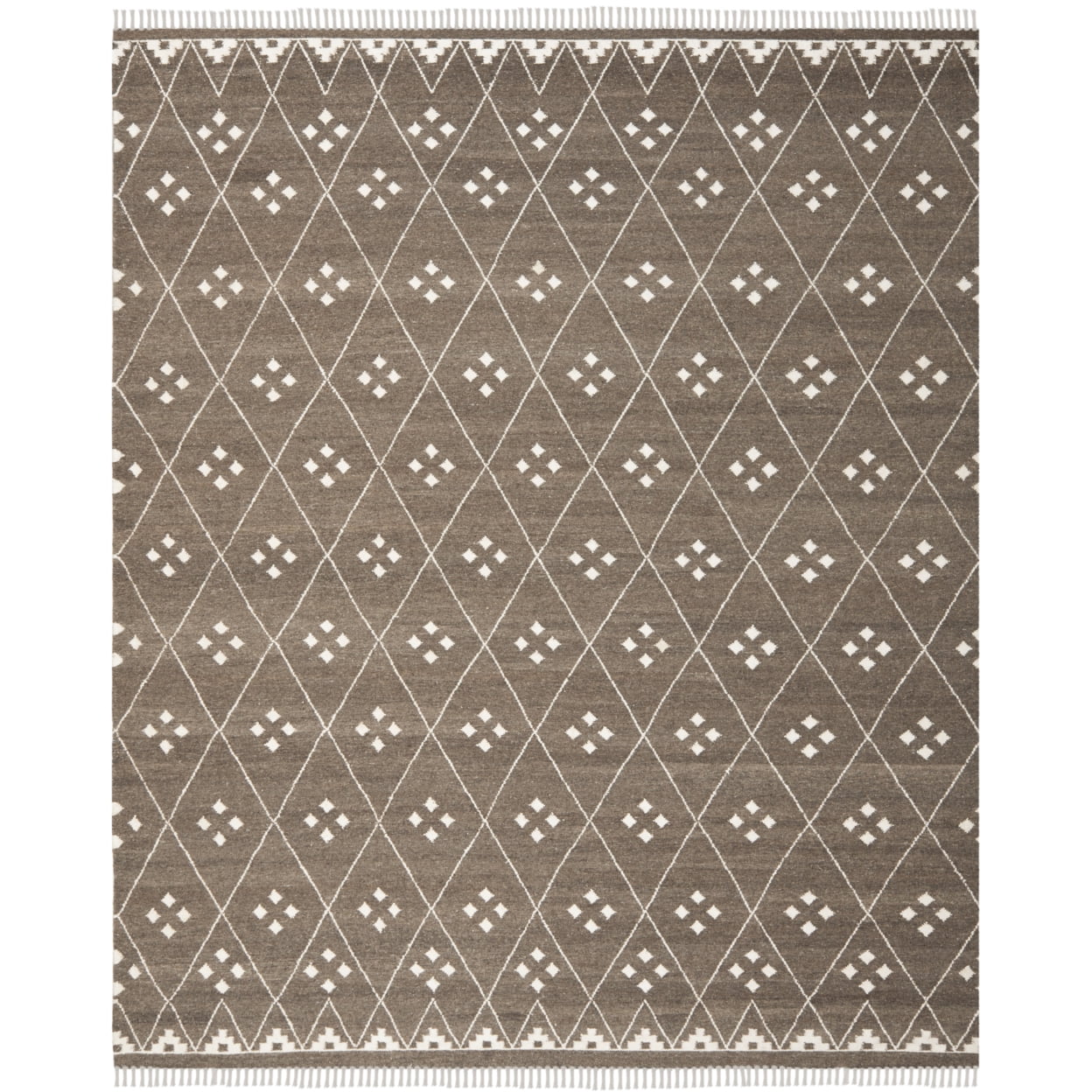 Ivory and Brown Hand-Woven Wool Kilim Area Rug, 3' x 5'