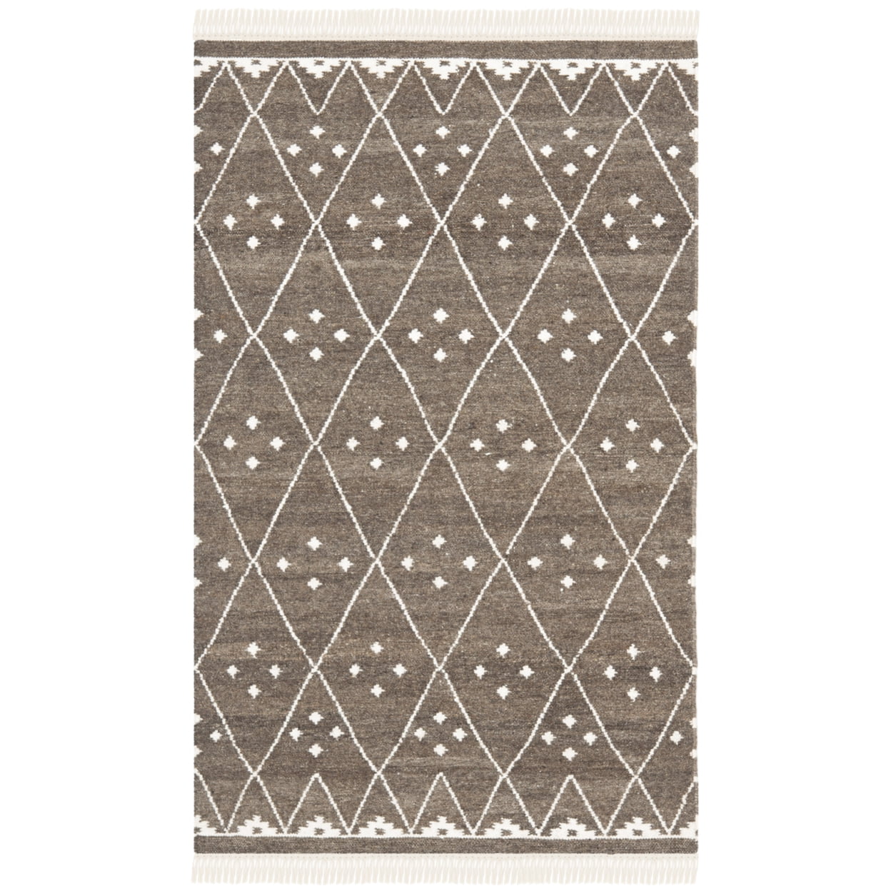 Ivory and Brown Hand-Woven Wool Kilim Area Rug, 3' x 5'