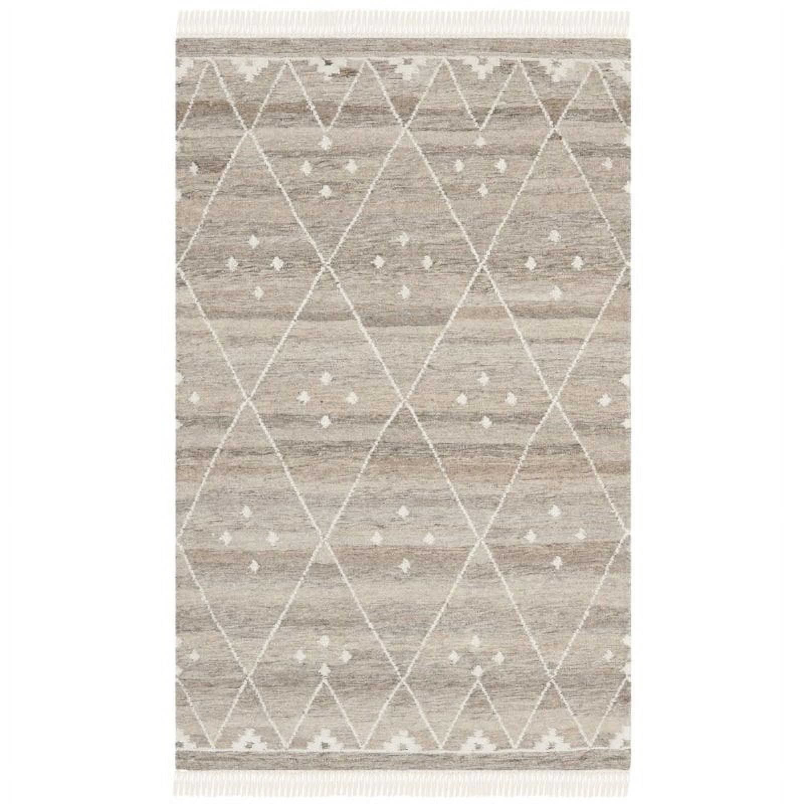 Hand-Woven Nomadic Motif Square Rug in Natural/Ivory - Wool & Viscose Blend