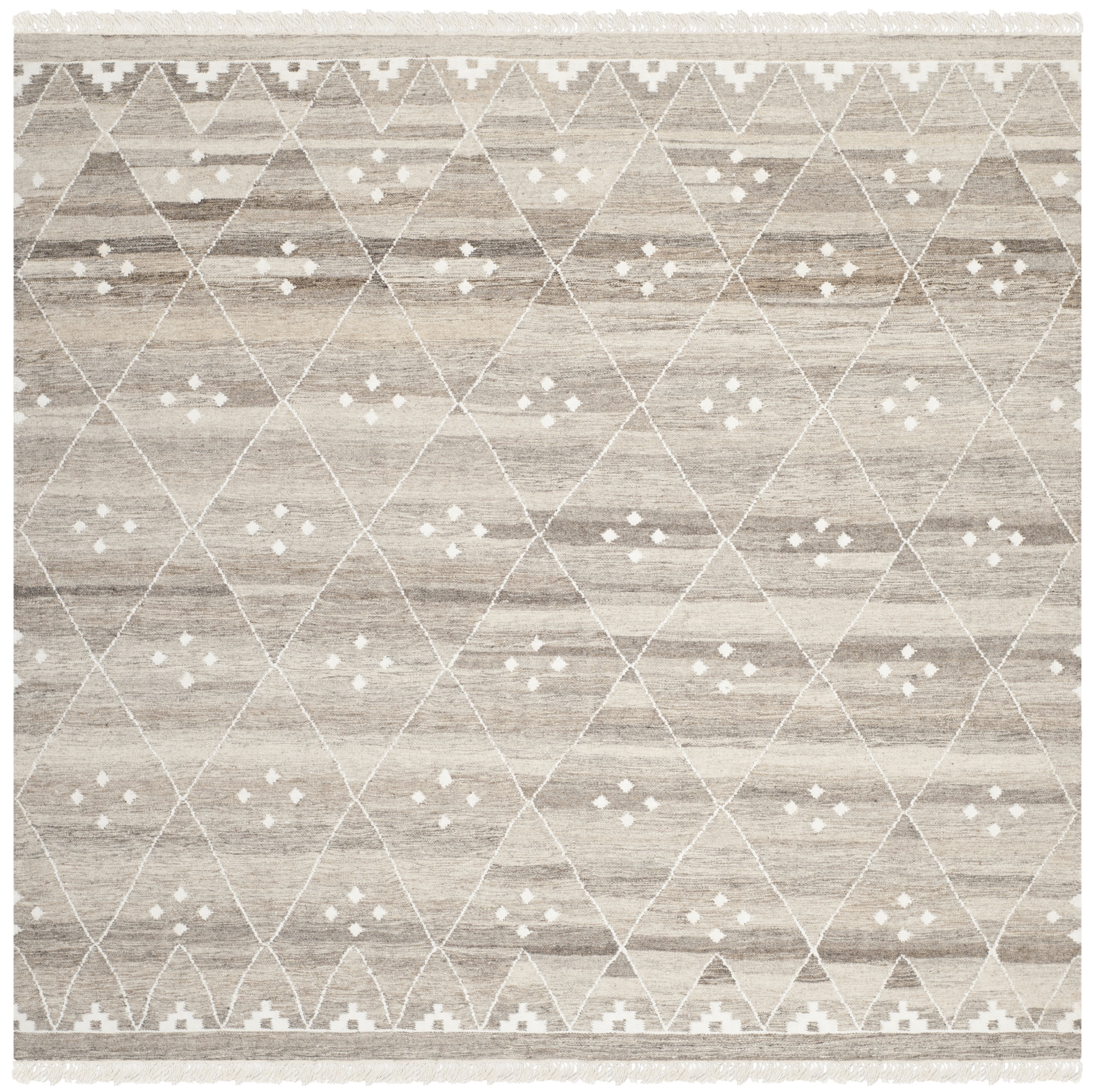 Natural Ivory Handwoven Wool Kilim Area Rug, 5' x 5'