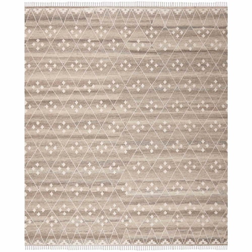 Ivory and Natural Handwoven Wool Kilim Area Rug