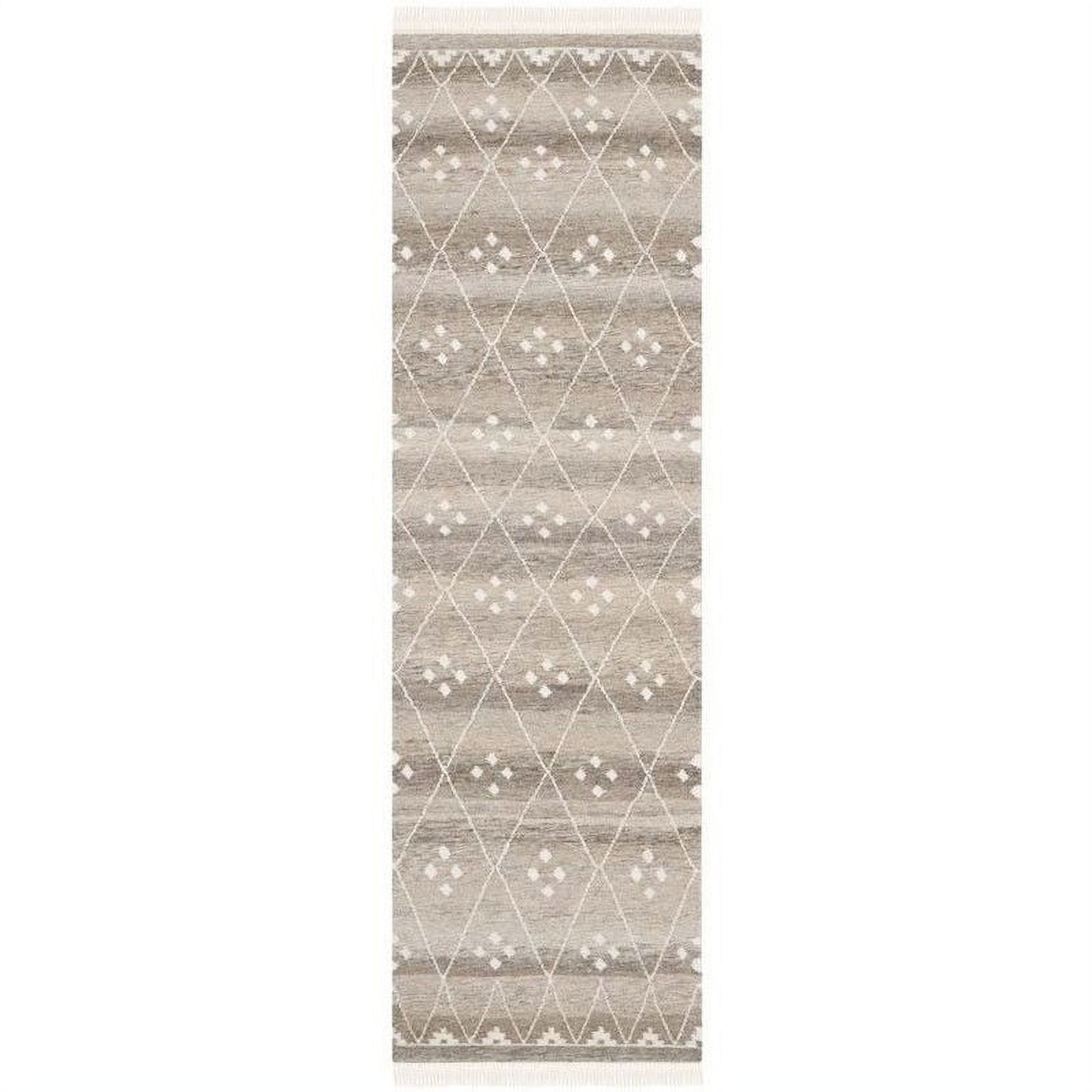 Natural Ivory Wool and Viscose Handwoven Runner Rug