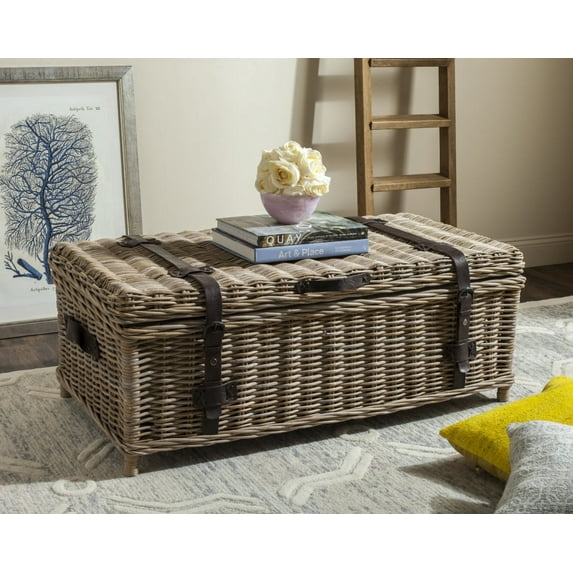 SAFAVIEH Navarro Rattan Coffee Table Trunk Grey