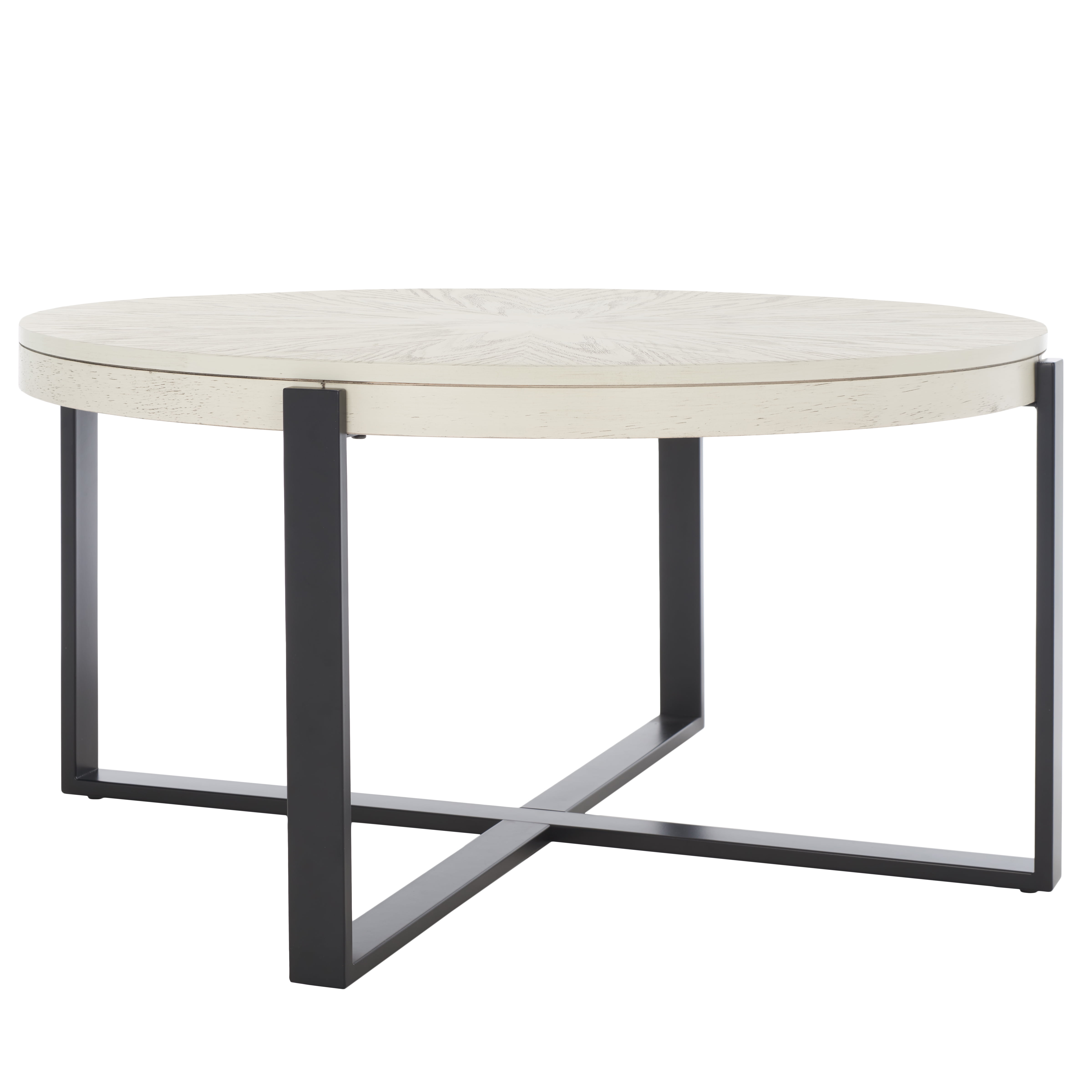 SAFAVIEH Navya Round Coffee Table, White Wash Top/Black Legs