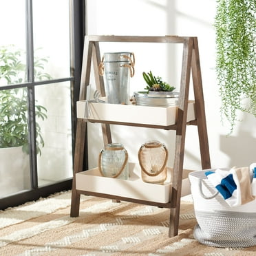 SAFAVIEH Nerri Outdoor Patio Shelf, Dark Walnut/Beige