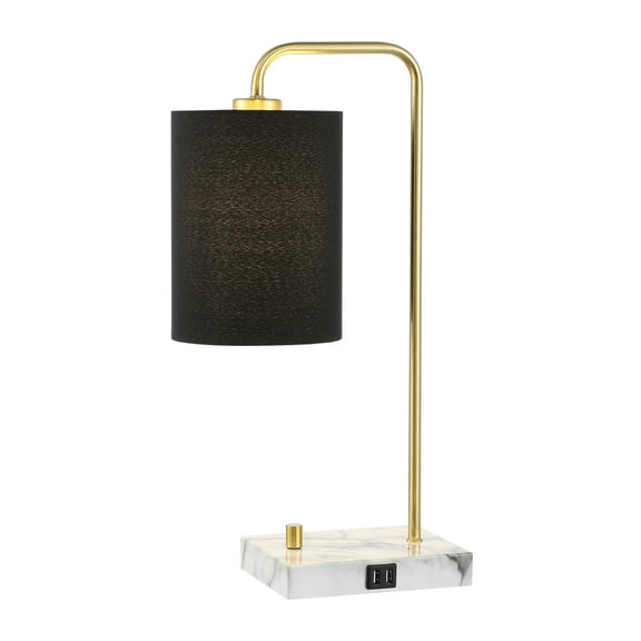 SAFAVIEH Nevana 20 in. Glam Brass Gold Iron USB Port Table Lamp with Black 100% Cotton Shade
