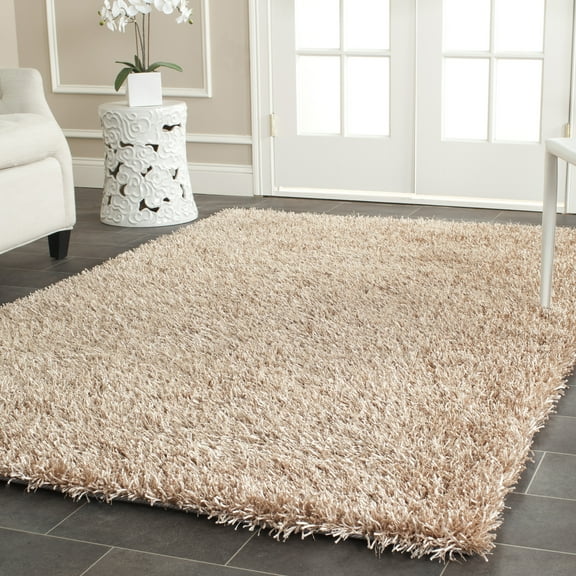 SAFAVIEH New Orleans Darius Solid Polyester Shag Area Rug, Beige, 5' x 8'