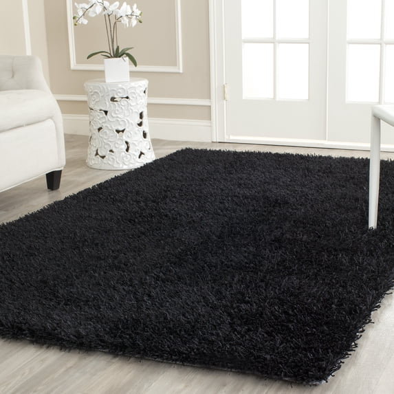 SAFAVIEH New Orleans Darius Solid Polyester Shag Area Rug, Black, 3' x 5'