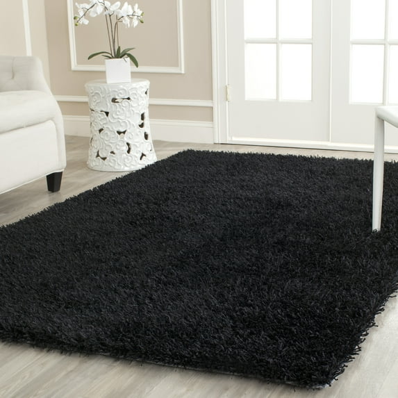 SAFAVIEH New Orleans Darius Solid Polyester Shag Area Rug, Black, 5' x 8'