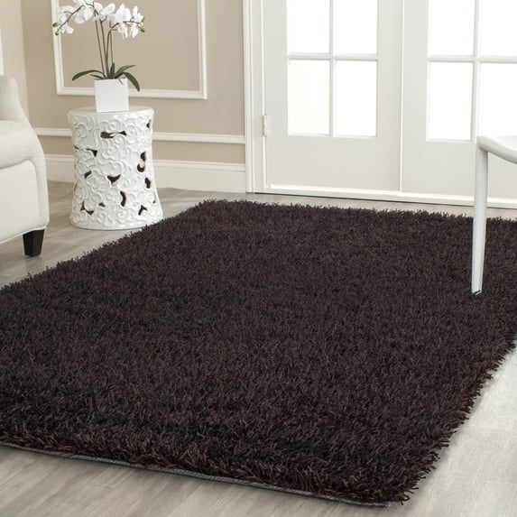 SAFAVIEH New Orleans Darius Solid Polyester Shag Area Rug, Chocolate, 4' x 6'