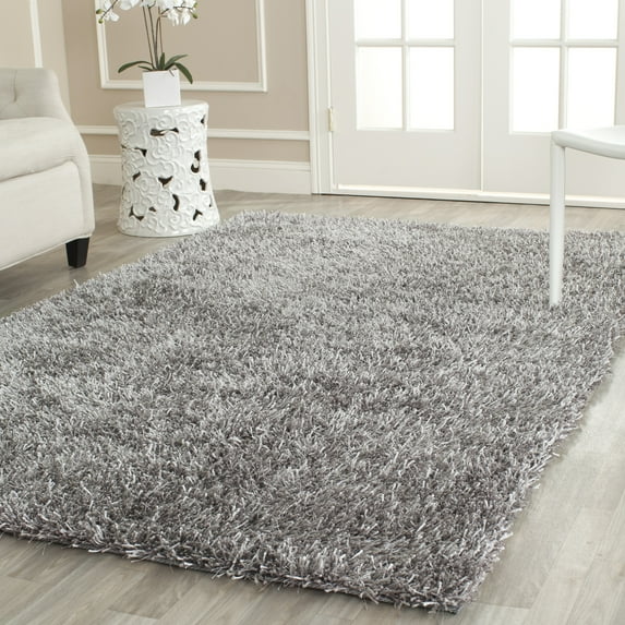 SAFAVIEH New Orleans Darius Solid Polyester Shag Area Rug, Grey, 4' x 6'