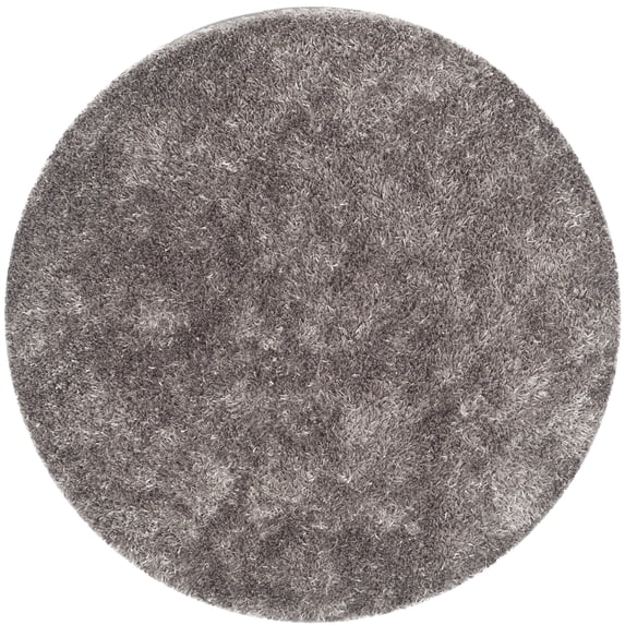 SAFAVIEH New Orleans Darius Solid Polyester Shag Area Rug, Grey, 5' x 5' Round
