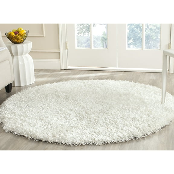 SAFAVIEH New Orleans Darius Solid Polyester Shag Area Rug, Off White, 5' x 5' Round
