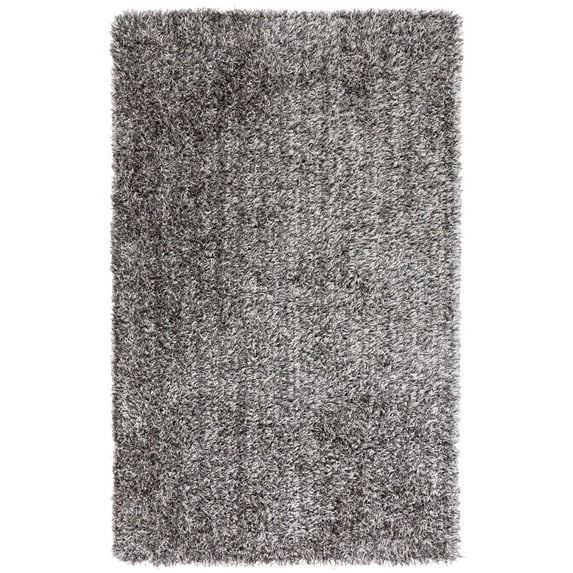 SAFAVIEH New Orleans Darius Solid Polyester Shag Area Rug, Platinum/Ivory, 5' x 8'
