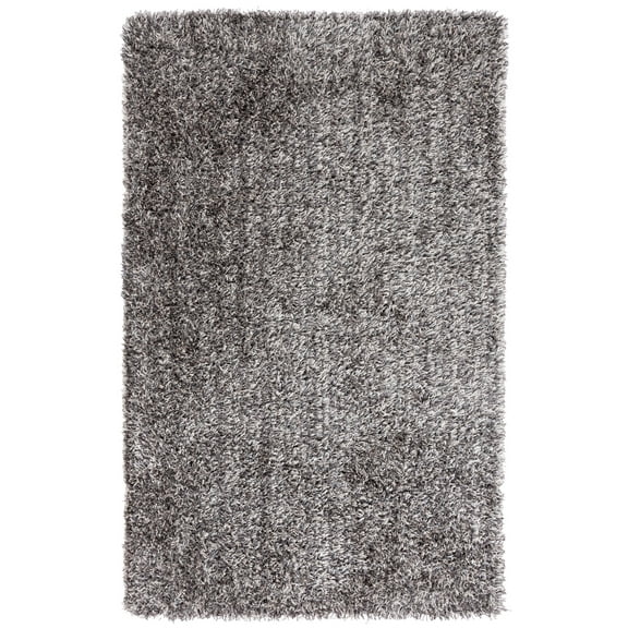 SAFAVIEH New Orleans Darius Solid Polyester Shag Area Rug, Platinum/Ivory, 5' x 8'