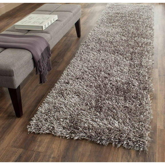 SAFAVIEH New Orleans Darius Solid Polyester Shag Runner Rug, Grey, 2'3" x 10'