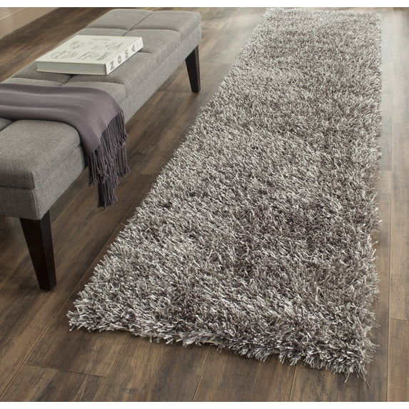 SAFAVIEH New Orleans Darius Solid Polyester Shag Runner Rug, Grey, 2'3" x 8'