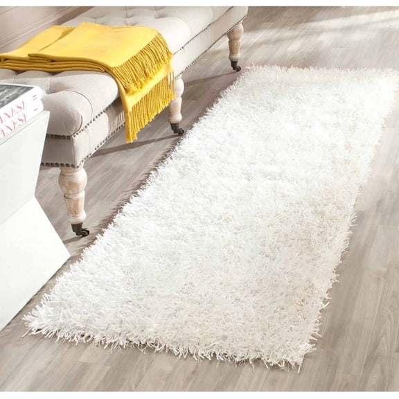 SAFAVIEH New Orleans Darius Solid Polyester Shag Runner Rug, Off White, 2'3" x 6'