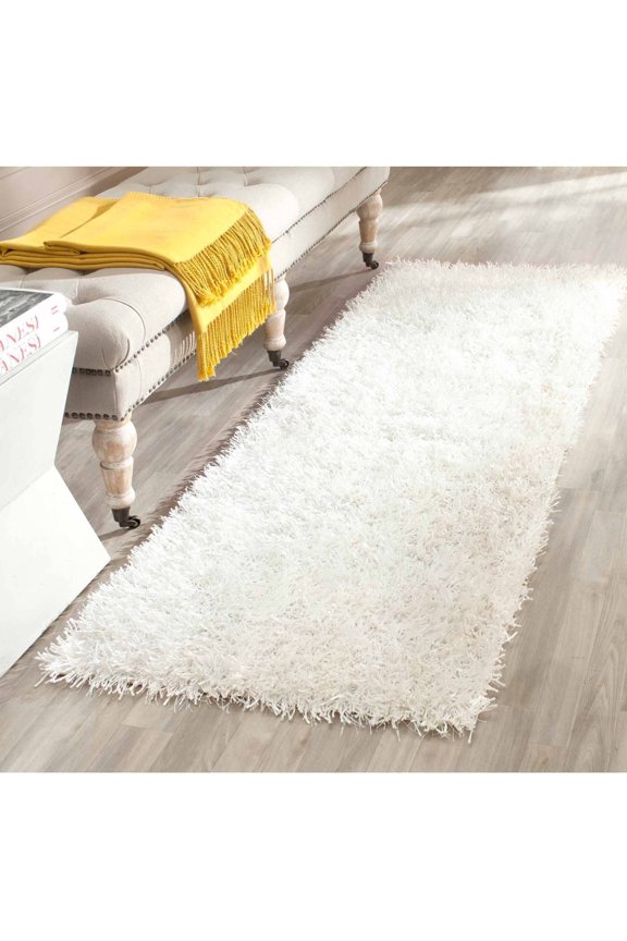 New Orleans Darius Solid Polyester Shag Runner Rug, Off White, 2'3" x 6'