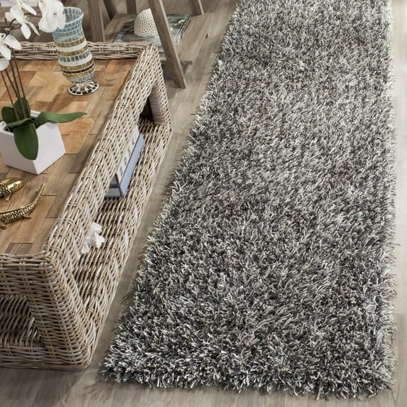 SAFAVIEH New Orleans Darius Solid Polyester Shag Runner Rug, Platinum/Ivory, 2'3" x 6'