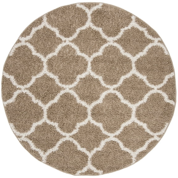 SAFAVIEH New York Ruben Geometric Quatrefoil Area Rug, Dark Beige/Ivory, 6'7" x 6'7" Round
