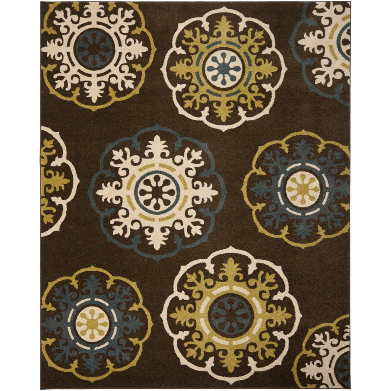 Reversible Brown and Green Floral 8' x 10' Synthetic Area Rug