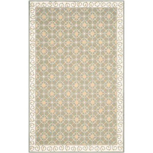 Olive and Beige Hand-Hooked Cotton Area Rug, 5'6" x 8'6"