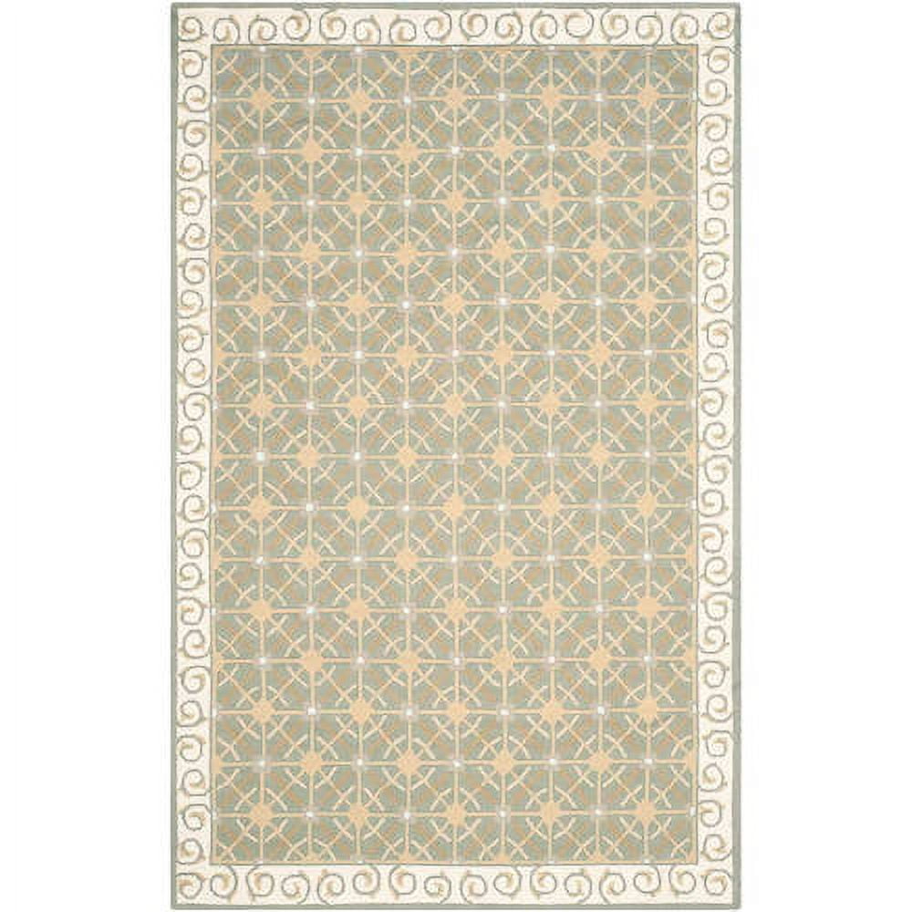 Olive and Beige Hand-Hooked Cotton Area Rug, 5'6" x 8'6"