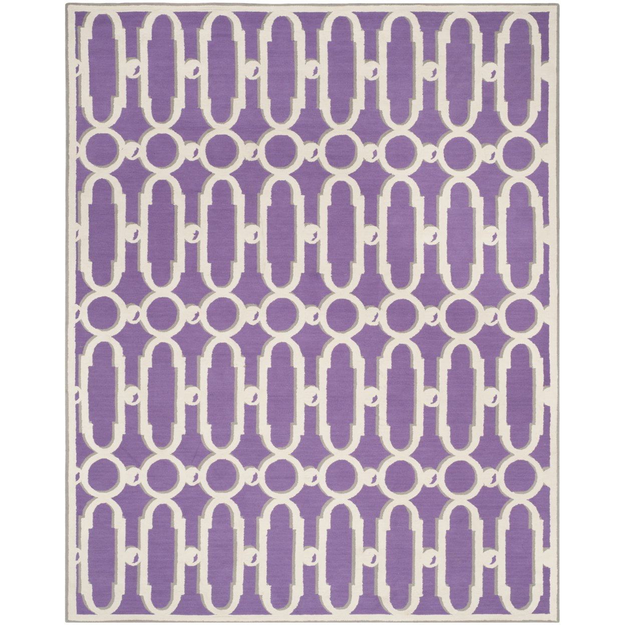Purple and White Hand-Knotted Rectangular Cotton Area Rug