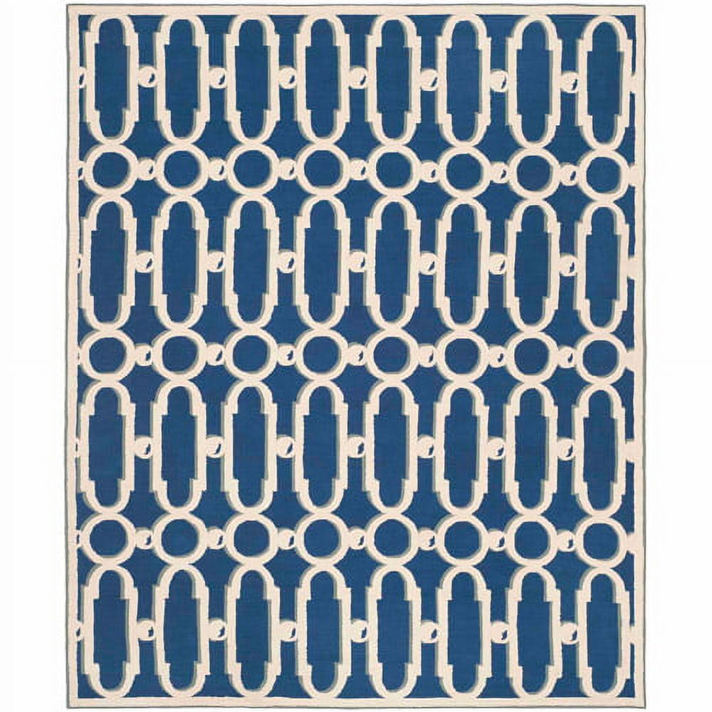 Royal Blue and White Hand-Knotted Wool Area Rug