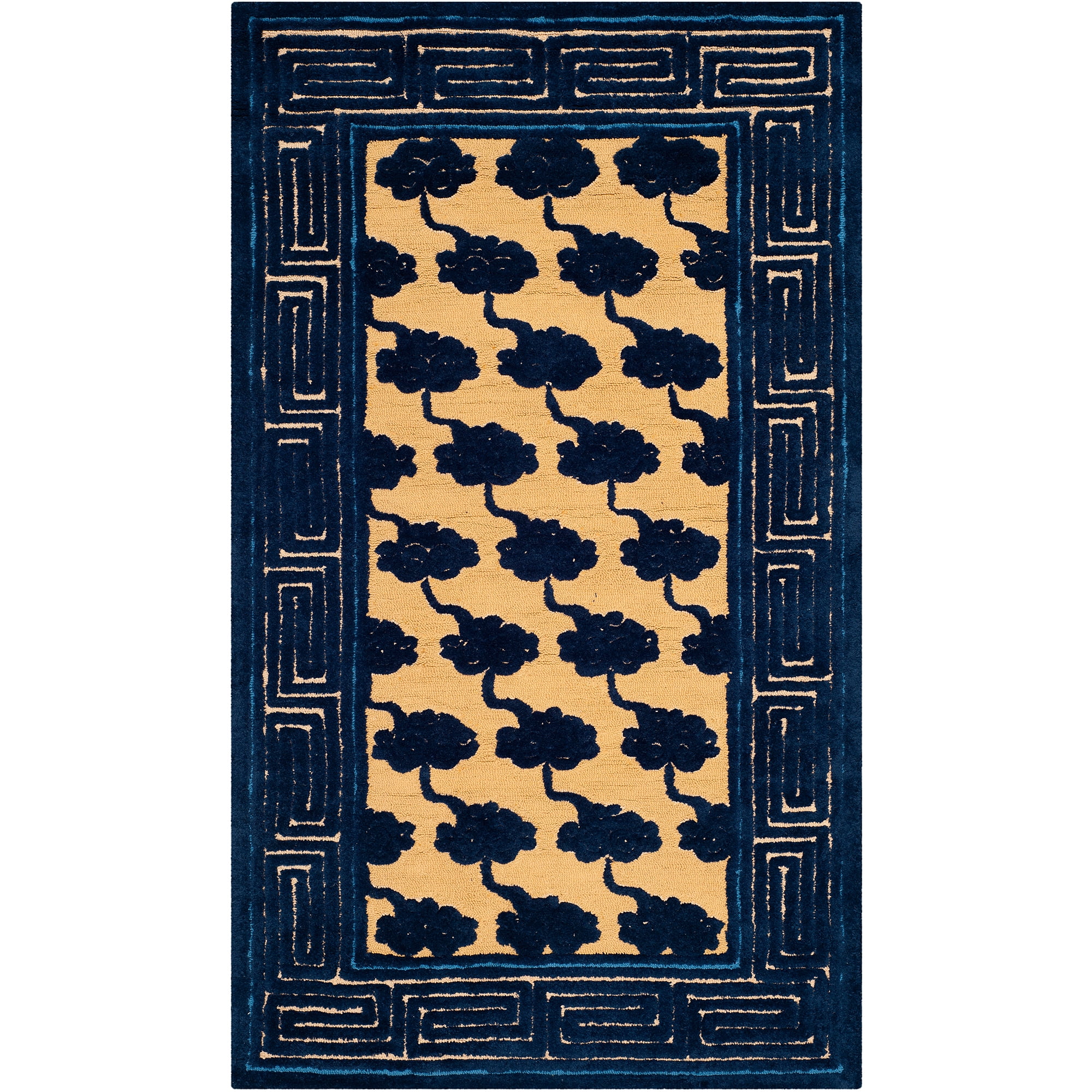 Handmade Blue and Beige Tufted Cotton Area Rug