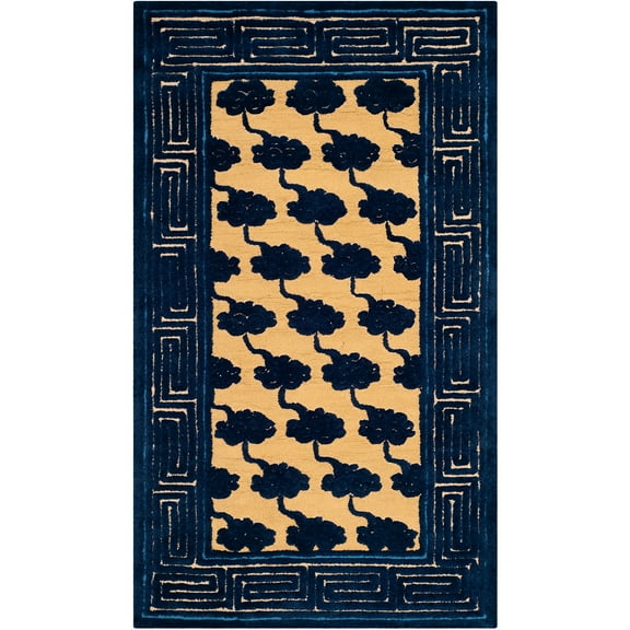 SAFAVIEH Newport Marlyne Geometric Borders Cotton Area Rug, Beige/Blue, 2'6" x 4'3"