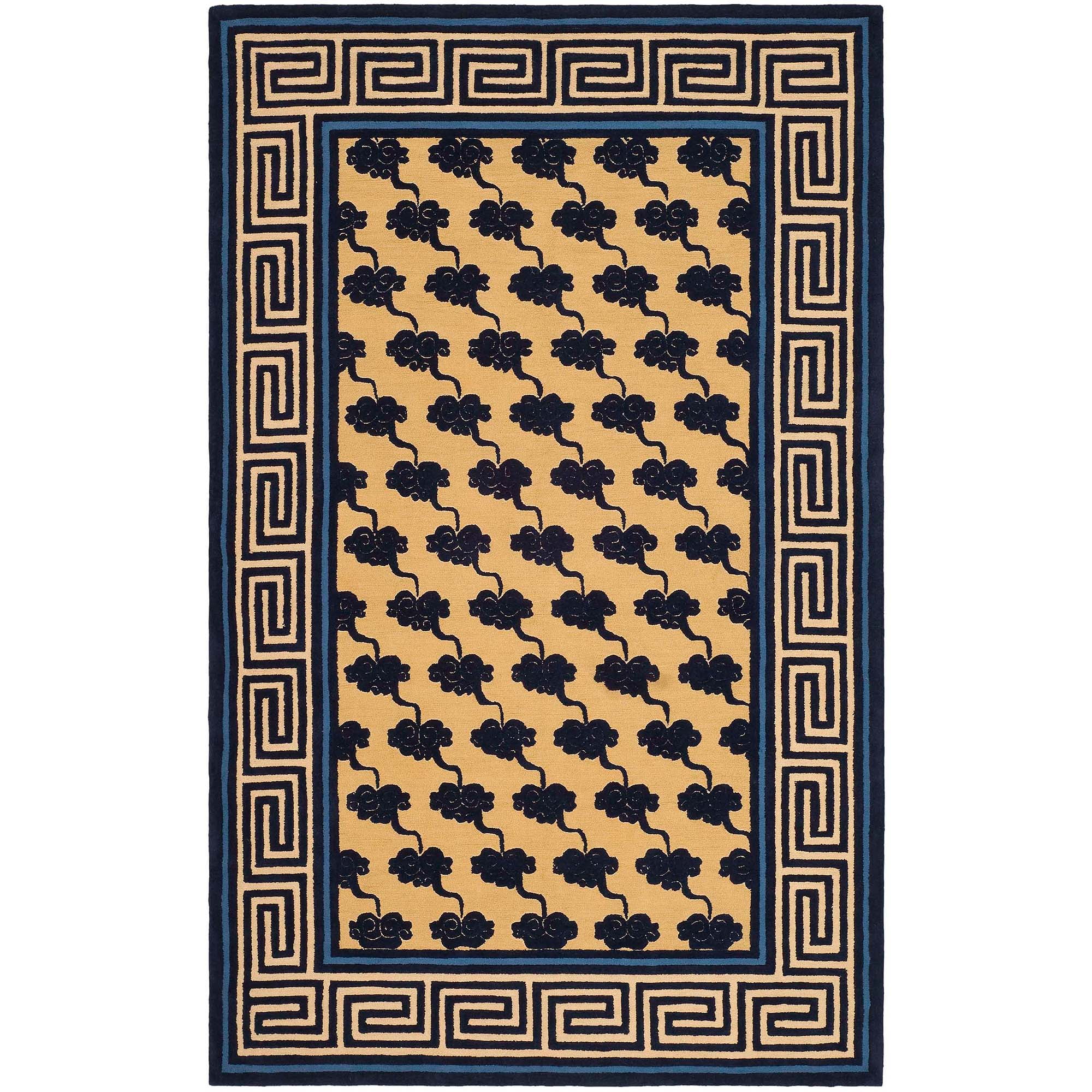 Handmade Blue and Beige Wool Rectangular Area Rug