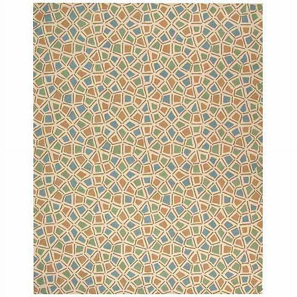 Coastal Charm Hand-Hooked Blue and Green Cotton Rug