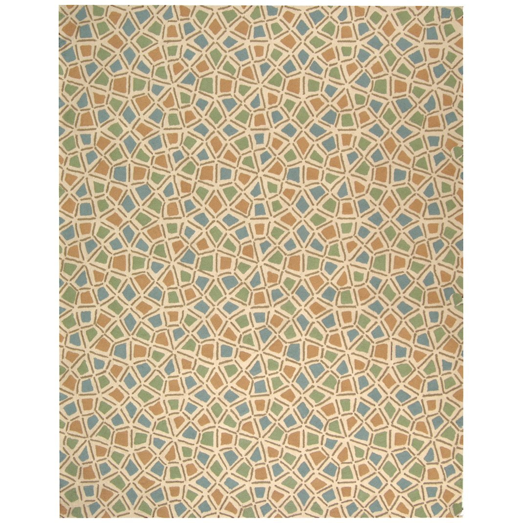 Coastal Charm Hand-Hooked Blue and Green Cotton Rug