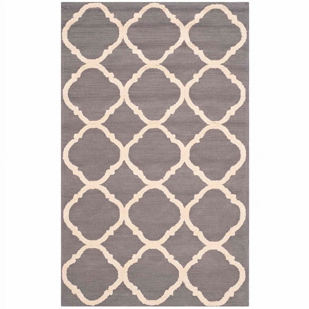 Grey and Ivory Hand-Hooked Wool Geometric Square Rug