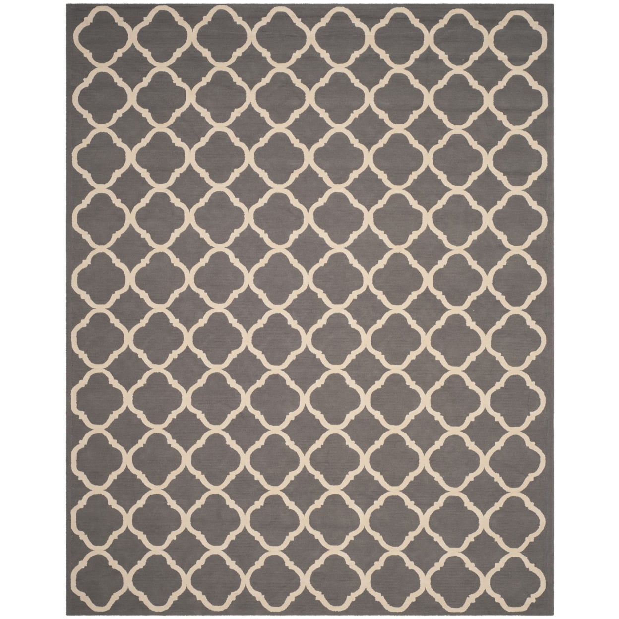 Grey and Ivory Hand-Hooked Wool Geometric Square Rug