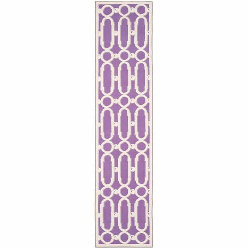 Purple and White Hand-Hooked Cotton Runner Rug