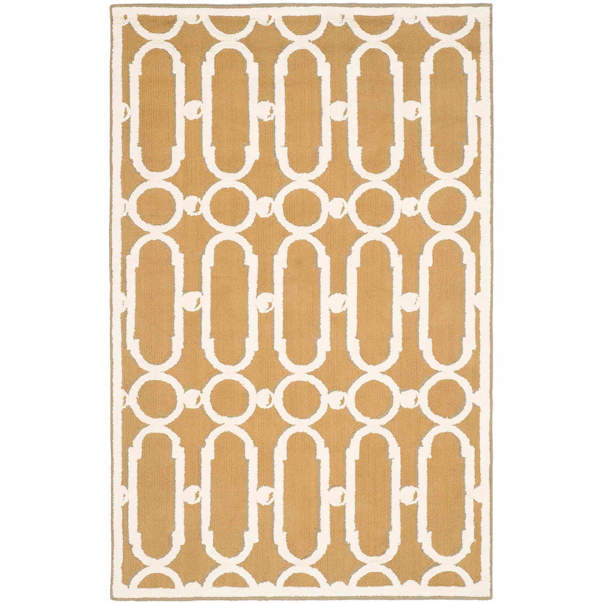 Hand-Hooked Olive and White Rectangular Area Rug