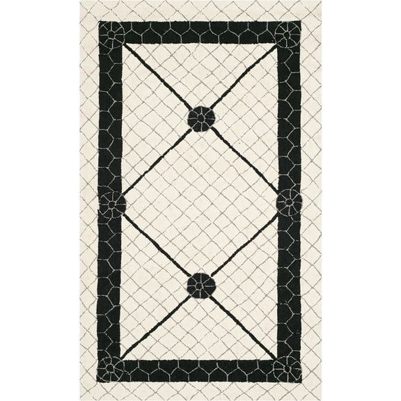 SAFAVIEH Newport Omar Geometric Borders Cotton Area Rug, Ivory/Black, 3'9" x 5'9"