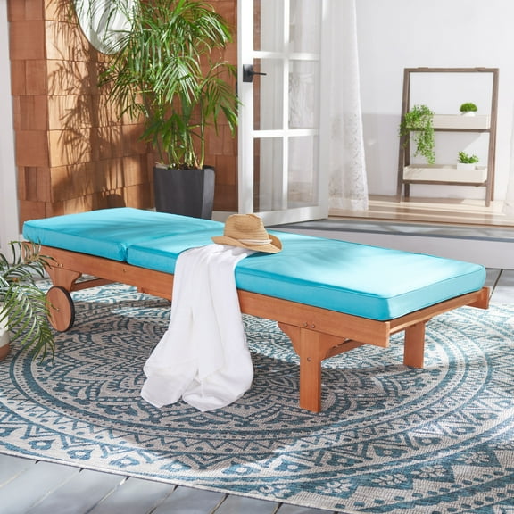SAFAVIEH Newport Outdoor Patio Chaise Lounge Chair, Natural/Aqua