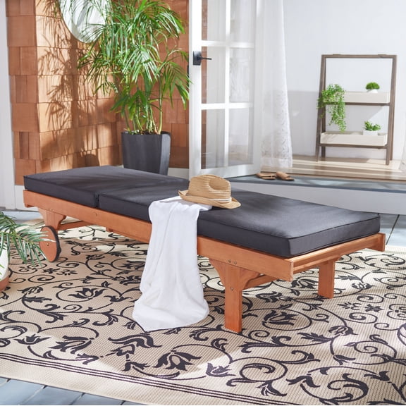 SAFAVIEH Newport Outdoor Patio Chaise Lounge Chair, Natural/Black