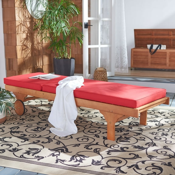SAFAVIEH Newport Outdoor Patio Chaise Lounge Chair, Natural/Red